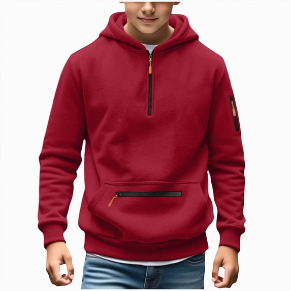 Splozh Hoodies for Boys Cute Fleece Warm Soft Boys Fashion Long Sleeve Pullover Tops Fall Winter Clothes,Red,13-14 Years