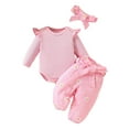 thumbnail image 1 of Splozh Baby Toddler Girls Clothes Baby Girls Clothes Ribbed Ruffled Romper Floral Pants Headband Outfit Set Pink,0-3 Months, 1 of 9