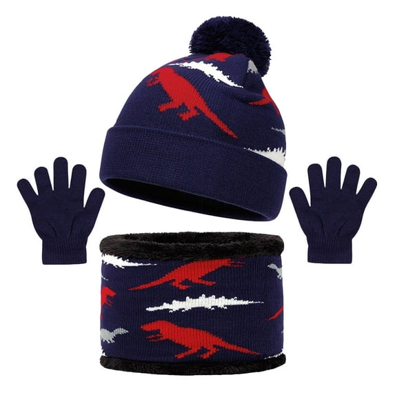 Splozh Infant Beanie Hat Winter Winter Hat Scarf & Gloves Set Knit Hat Fleece Lined for Toddler Navy,2-8 Years