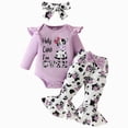 thumbnail image 1 of Splozh Infant Fall Outfit Girl Baby Girl Clothes Floral Romper Long Sleeve Pants Headband Set Winter Clothing for Newborn Infant Baby Girls,Purple,6-9 Months, 1 of 9