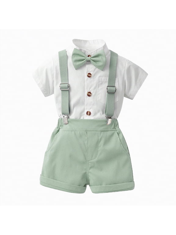 Infant Wedding Outfit Boy Toddler Boy Clothes Suit Baby Boys Formal Outfit with Bowtie + Shorts Wedding Birthday Party Suits 12-18 Months,Light Green