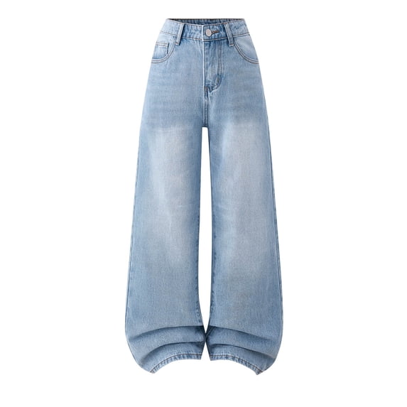 Splozh Jeans for Teen Girls Simple Fashion High Waisted Wide Leg Jeans Y2k Baggy Jeans Light Blue,15-16 Years