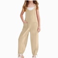 thumbnail image 1 of Splozh Jumpsuits for Girls 5-14 Years Girls Long Pants Drawstring Cuffs Romper with Pockets Rompers Jumpsuits,Khaki,5-6 Years, 1 of 9