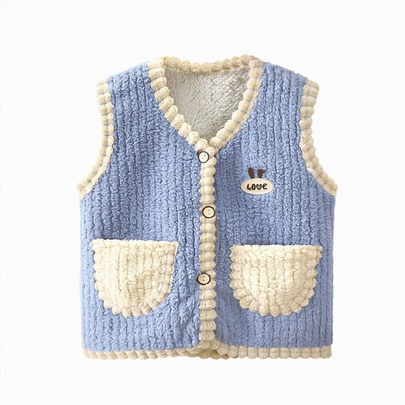 Splozh Kids Baby Warm Fleece Vests Warm Fashion Cute Soft Fall Winter Clothes Lightweight Jacket Outerwear Coat,Blue,12-18 Months