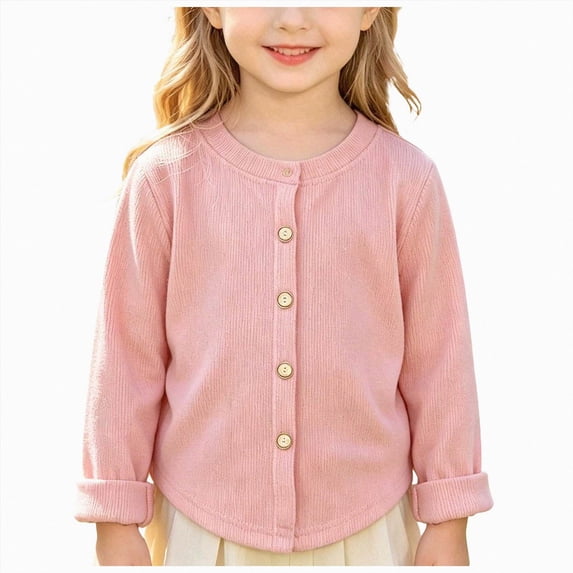 Splozh Kids Clothes Girls 1-15 Years Toddler Boys Girls Crewneck Cardigan Sweaters Kids Long Sleeve Button Knit Outwear Tops,Pink,8-9 Years