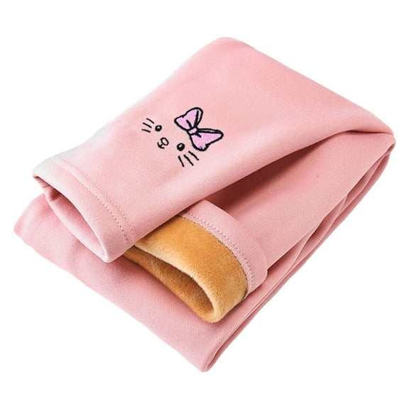 Splozh Kids Cotton Leggings Girls Autumn and Winter Thickened Velvet Leggings Baby Embroidered Warm Trousers Pink,5-6 Years