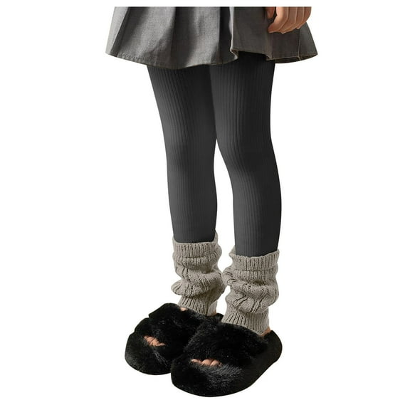 Splozh Kids Cotton Leggings Girls Thick Fleece Lined Ruffle Leggings Baby Girls Cotton Knit Tights Comfy Soft Footless Pants Cute Outfits Grey,6-7 Years