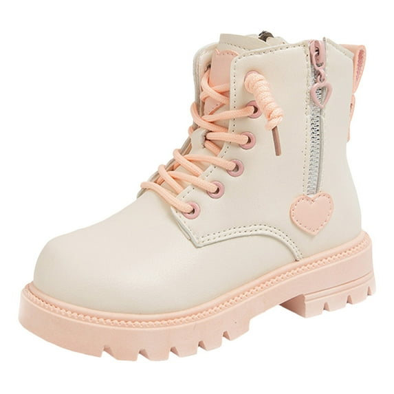 Splozh Kids Cowboy Boots Girls Combat Boots Side Zipper Ankle Booties Fashion Toddler/Little Kid/Big Kid Beige,US 4