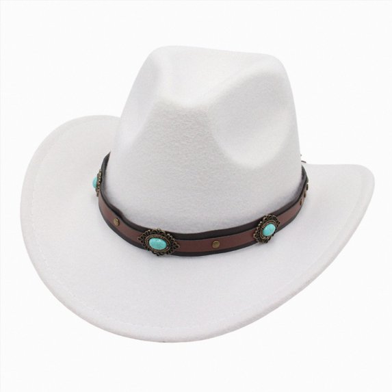 Splozh Kids Cowboy Hats for Boys Kids Girls Boys Cowboy Cowgirl Hat with Buckle Belt Toddlers Felt Western Hat,White,3-8 Years