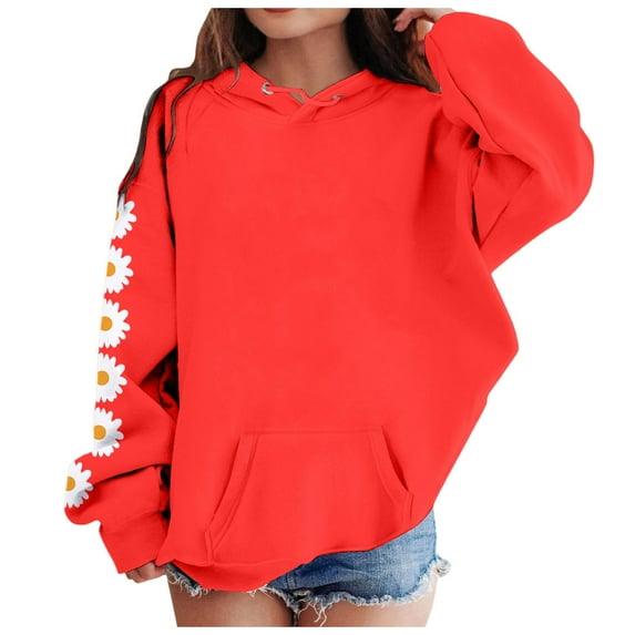 Splozh Kids Crop Tops Girls Long Sleeve Tee Shirts Cute Daisy Pinted Fashion Sweatshirt Pullover Top,Red 4-5 Years
