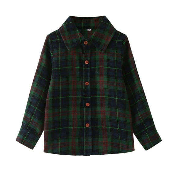 Splozh Kids Dress Shirt Little Kids Toddler Baby Boy Button Down Long Sleeve Plaid Flannel Sweater Coat Tops Spring Fall Clothes Green,18-24 Months