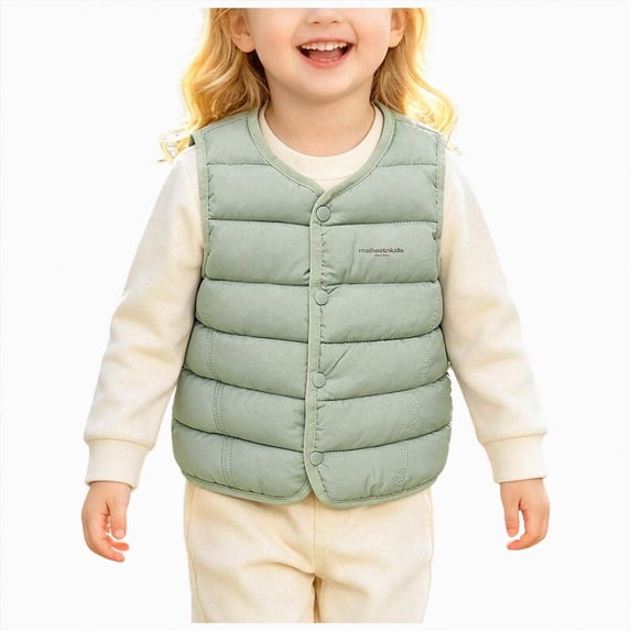 Splozh Kids Fleece Vests Lightweight Vest Warm Cute Sleeveless Jacket Soft Fall Winter Clothes Outerwear Coat,Light Green,18-24 Months