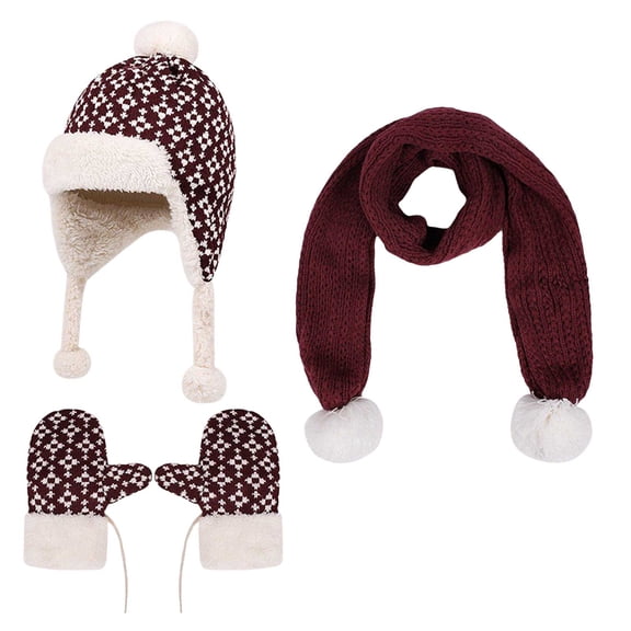 Splozh Kids Knitted Scarf Winter Fashion Winter Hat Gloves Scarf Set Girls Boys Hats Gloves Knit Set Thick Warm Fleece Lined Brown,2-8 Years