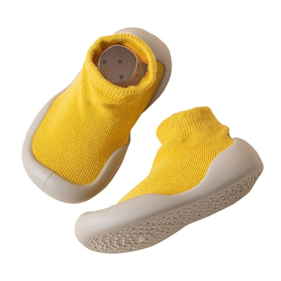 Splozh Kids Running Shoes Toddler First Shoes Solid Color Baby Floor Sock Shoes Combed Cotton Soft Sole Indoor Booties Yellow,18-24 Months