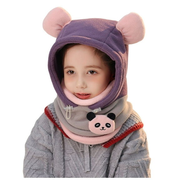 Splozh Kids Scarves Winter Children Multifunctional Windproof Warm Wool Winter Hat Scarf Warmth Purple,One Size