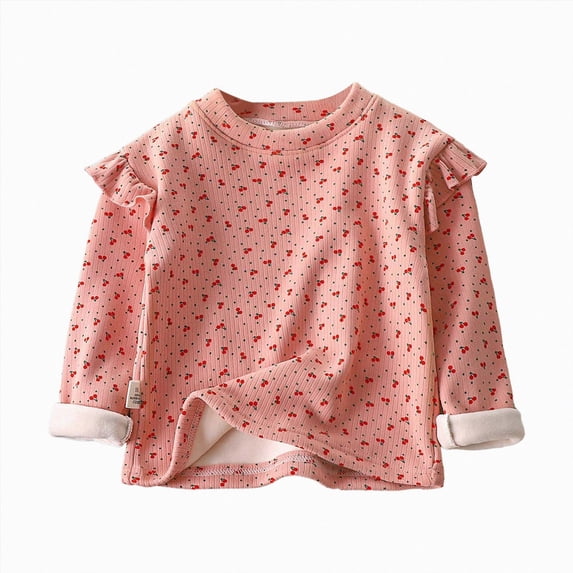 Splozh Kids Shirt 1-9 Years Girls Fall Winter Flowers Shirt Girls Fly Sleeve Fall T Shirt Little Girl Shirt,Light Pink,12-18 Months