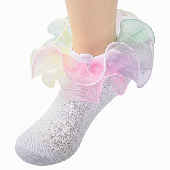 Splozh Kids Socks Girls Fluffy Ruffle Socks Rainbow Ruffled Lace Dance Dressy Socks Baby/Toddler/Little Girls 3-5 Years,Light Green