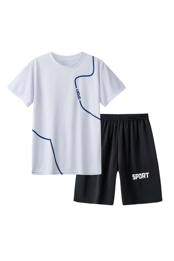 Kids Sports Set Boys Breathable Short Sleeve Two Piece Set Simple Letter Pattern Summer Clothing Set White,10-11 Years