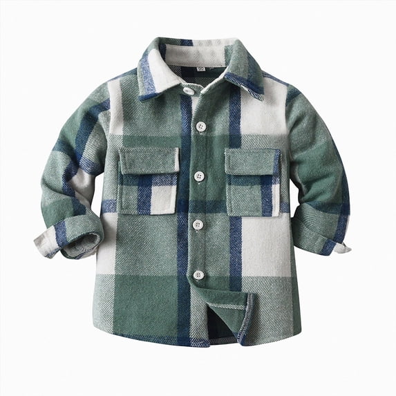 Splozh Kids Toddler Boys Girls Flannel Shirt Jacket Long Sleeve Button Down Plaid Jacket Tops Coat Outwear Fall Clothes Fall Toddler Girl Clothes,Green,8-9 Years