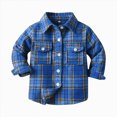 thumbnail image 1 of Splozh Kids Toddler Boys Girls Flannel Shirt Jacket Long Sleeve Button Down Plaid Jacket Tops Coat Outwear Fall Clothes Kids Jackets Boys,Blue,18-24 Months, 1 of 5