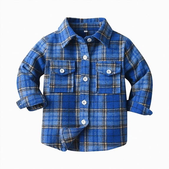 Splozh Kids Toddler Boys Girls Flannel Shirt Jacket Long Sleeve Button Down Plaid Jacket Tops Coat Outwear Fall Clothes Kids Jackets Boys,Blue,18-24 Months