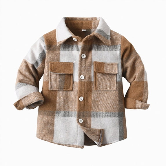 Splozh Kids Toddler Boys Girls Flannel Shirt Jacket Long Sleeve Button Down Plaid Jacket Tops Coat Outwear Fall Clothes Toddler Jacket,Yellow,6-12 Months
