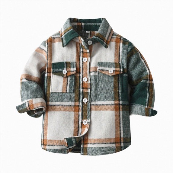 Splozh Kids Toddler Plaid Jacket Button Down Shirt Fall Winter Clothes Flannel Toddler Shirt,Dark Green,6-12 Months