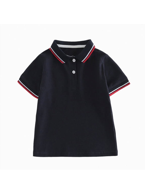 Kids Tshirt Boys Shirts Short Sleeve T-Shirts 2-17 Years Kids Basic Button Up Tops Casual Cotton Tees Clothes,Navy,11-12 Years