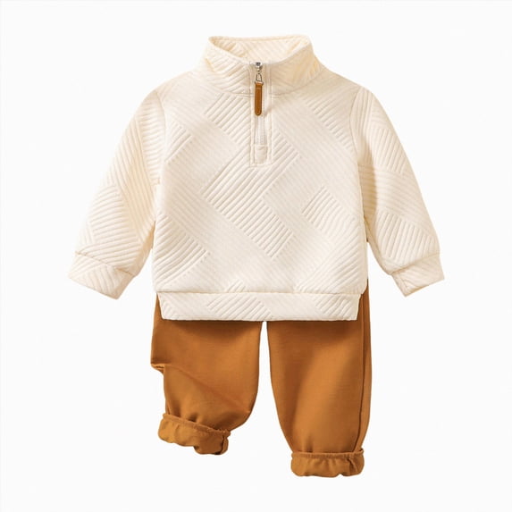 Splozh Kids Vacation Outfits Boys Long Sleeved Trousers Set Comfortable Warm Fashion Casual Sweater Boy Suit 2Pcs Clothes,Beige,6-12 Months