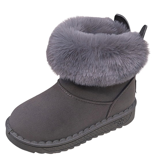 Splozh Kids Winter Boots Waterproof Children's Boots Plush Thick Warm Cotton Shoes Short Boots Cotton Shoes Grey,US 9.5