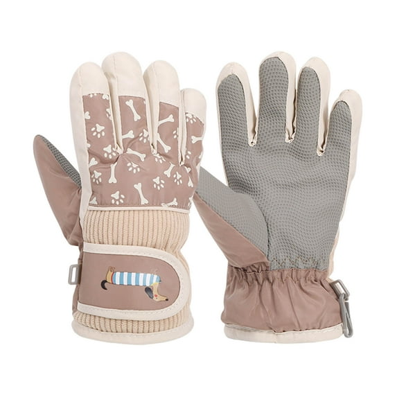 Splozh Kids Winter Gloves Childrens Winter Gloves Cute Print Gloves for Boys and Girls with Thick Velvet Warmth Ski Gloves Khaki,One Size