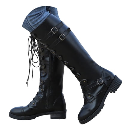 Splozh Knee High Boots Women Knee High Boots Women Fashion Combat Boots Chunky Platform Lace Up Lug Sole Boots for Women Black,US 8
