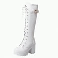 thumbnail image 1 of Splozh Knee High Boots Women's Combat Riding Platform Knee High Boots Lace Up Fall Lug Sole Motorcycle Boots with Inside Zipper White,US 8, 1 of 4