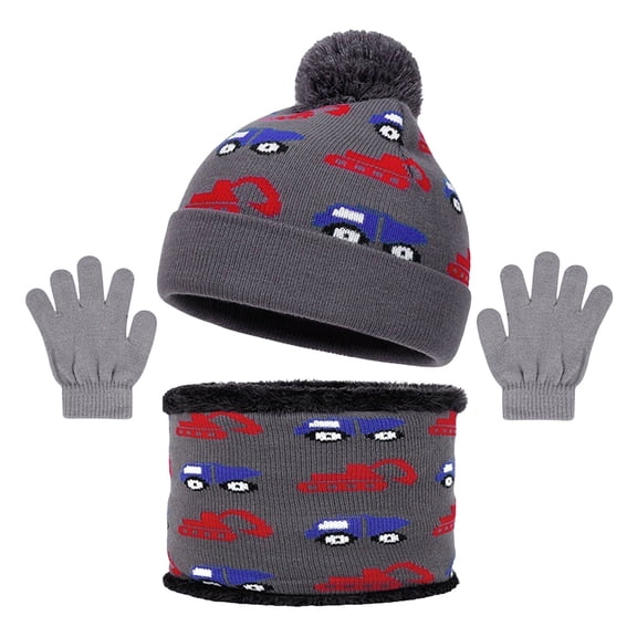 Splozh Knit Beanie Toddler Winter Winter Hat Scarf & Gloves Set Knit Hat Fleece Lined for Boys Girls Grey,2-8 Years
