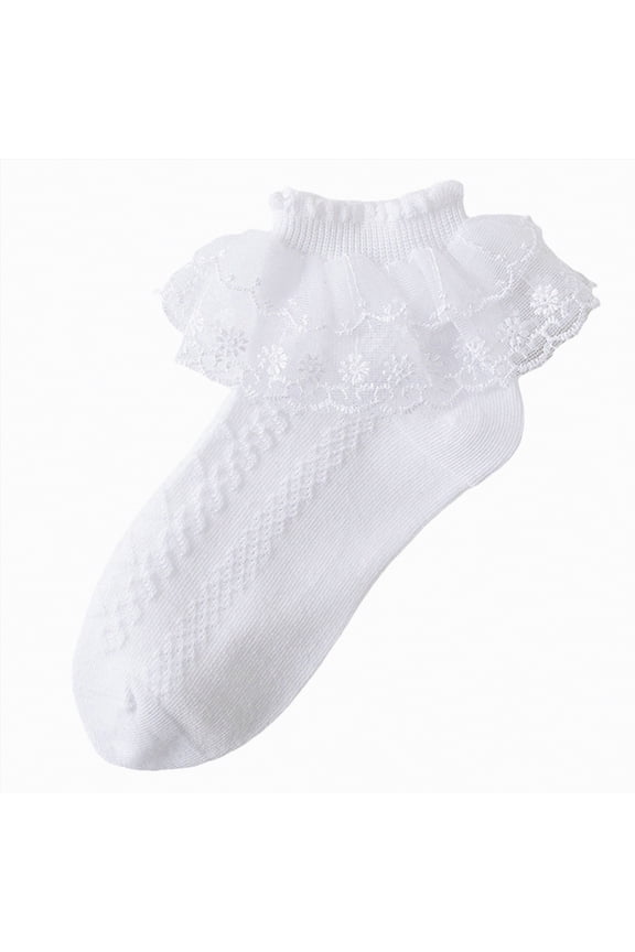 Lace Socks Toddler Girls Lace Ruffle Cotton Frilly Ankle Socks Princess Dance Dress Socks 1-3 Years,White