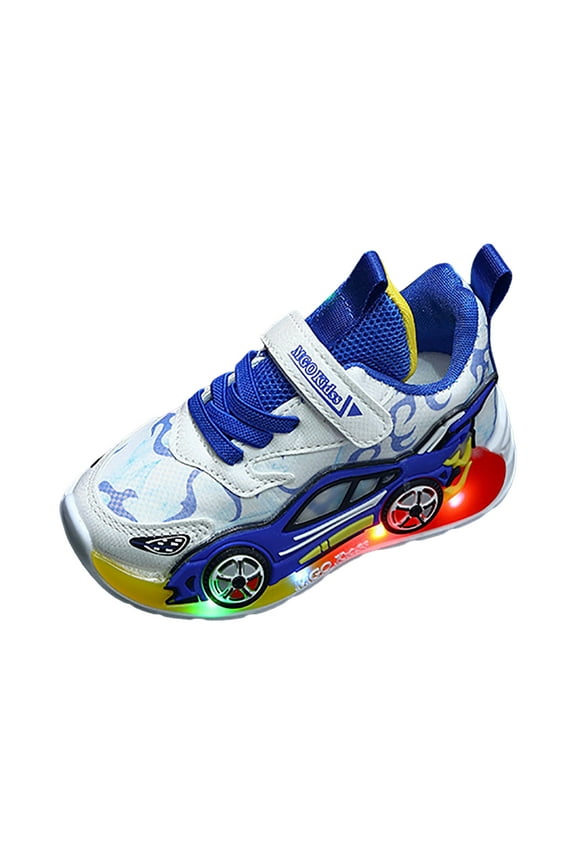 Light up Toddler Boys Shoes Cartoon Pattern LED Luminous Sport Sneaker Little Fashion Soft Sole Toddler Athletic Shoe,Blue 10