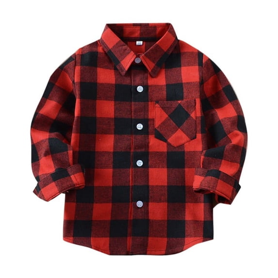 Splozh Little Big Boys Girls Plaid Flannel Shirt Button Down Family Matching Outfits,Red 7-8 Years