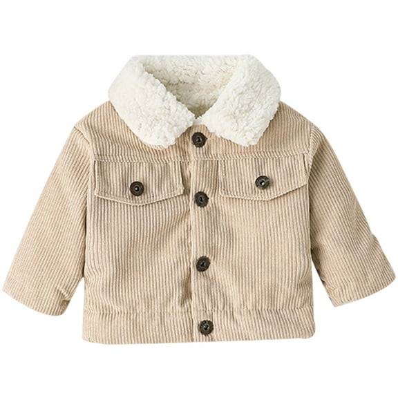 Splozh Little Boy Girl Denim Jacket Toddler Boys Girls Winter Thicken Coat Fleece Jacket Windproof Thick Warm Outwear Khaki,18-24 Months