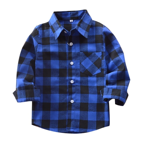 Splozh Little Boys Button Down Shirt Baby Boy Flannel Shirt Toddler Plaid Shirt Baby Button Down Jacket Coat Infant Fall Outfits Blue,5-6 Years