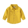 thumbnail image 1 of Splozh Little Boys Button Down Shirt Kids Cotton Boys Button Down T Shirts Infant Baby Solid Color Long Sleeve Comfy Tops Tees Clothes Yellow,4-5 Years, 1 of 4