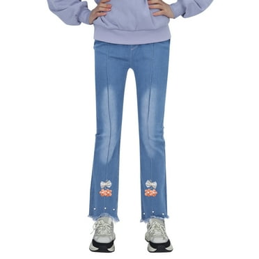 Splozh Little Girl Embroidered Slim Jeans Big Girls Elastic Waist Denim Bottom Pants,Orange 2-3 Years
