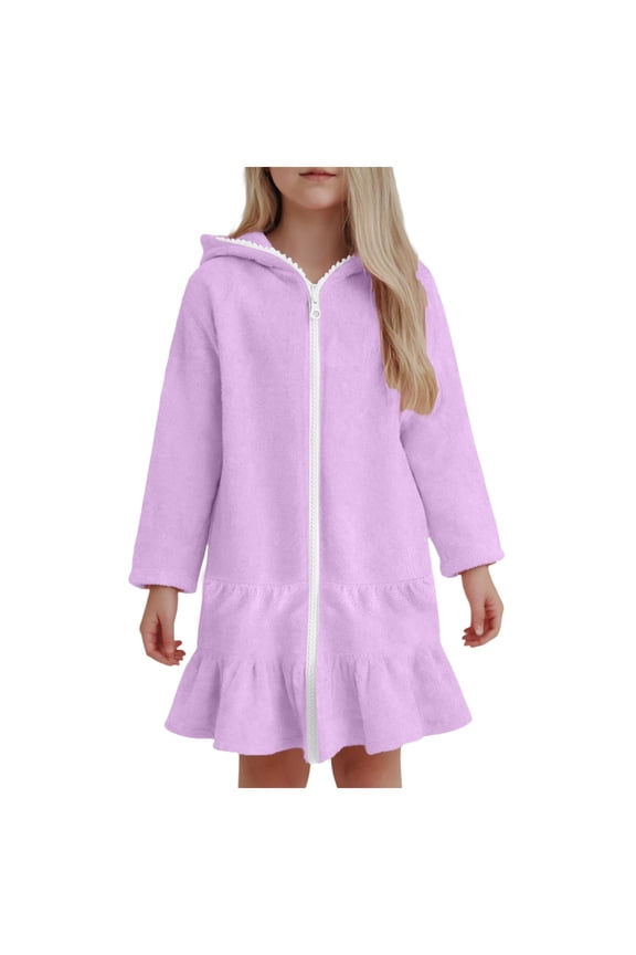 Little Girl Long Sleeve Dress Toddler Girl Long Sleeve Dress Cotton Casual Basic Tunic Dresses Dress Kids Fall Winter Clothes Purple,5-6 Years