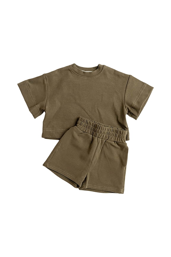 Little Girl Outfits Toddler Girl Clothes Summer Outfit Set Short Sleeve Top and Shorts Soft Stretchy 2 Piece AG,12-18 Months