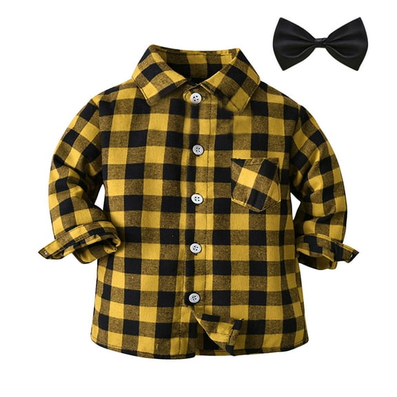 Splozh Little Girls Button Down Shirt Baby Boy Flannel Shirt Toddler Plaid Shirt Baby Button Down Jacket Coat Infant Fall Outfits Yellow,18-24 Months