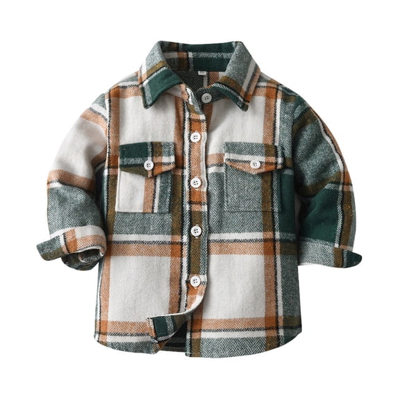 Splozh Little Girls Denim Jacket Boys Long Sleeved Jacket Fashionable and Thin Plaid Long Sleeved Casual Jacket Dark Green,6-12 Months