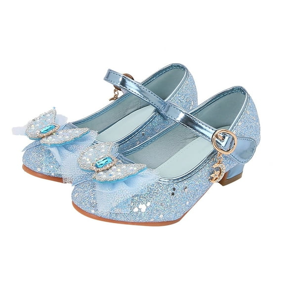 Splozh Little Kids Girls Dress Pumps Glitter Sequins Princess Low Heels Princess Dress Shoes Party Dance Shoes Rhinestone Sandals,Blue 12.5