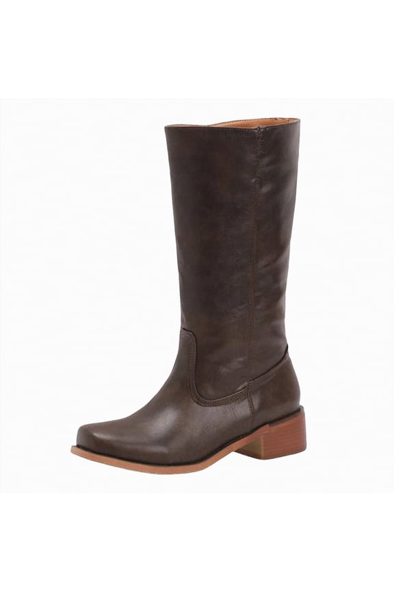 Womens Winter Boots Knee High Women's Knee High Boots Platform Heel Round Toe Boots for Women Side Zipper Stylish Comfortable Tall Boots Coffee,US 8.5