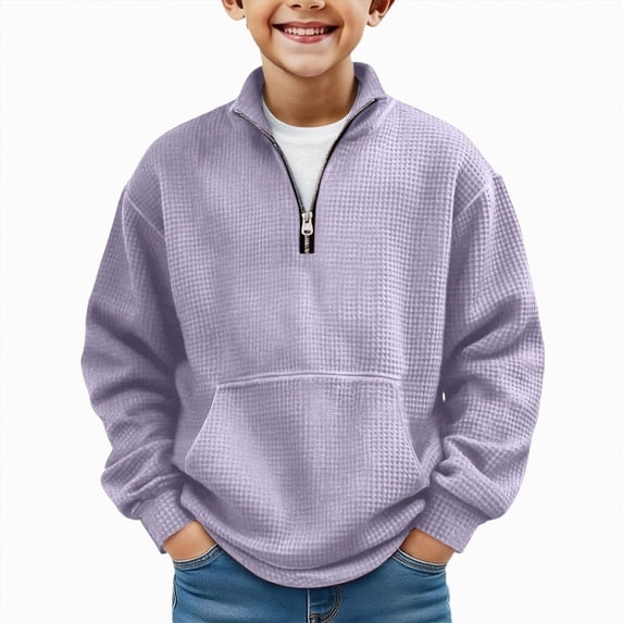 Splozh Long Sleeve Boys Shirts Boys Long Sleeve Shirts Cotton Crewneck Sweatshirts Soft Pullover Tops for Kids,Purple,5-6 Years