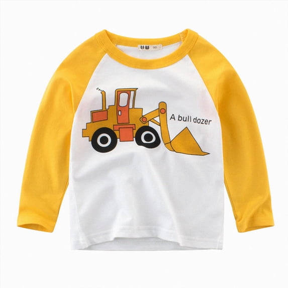 Splozh Long Sleeve Cotton Shirt Toddler Boys Long Sleeve Shirts Cotton Summer Fall T-Shirts Cartoon Graphic Tops Tees,Yellow,3-4 Years
