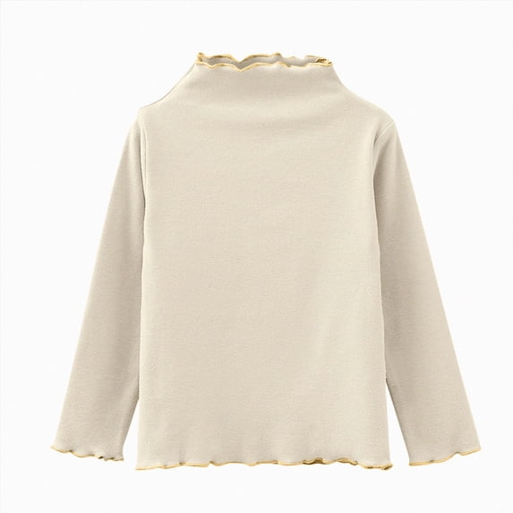 Splozh Long Sleeve Shirts Girls Long Sleeve Crewneck T-Shirts Fall Tops Solid Color Tees Fashion Clothes,Beige,7-8 Years